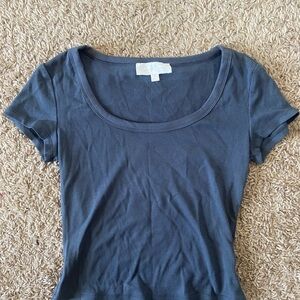 Dark Gray Ribbed Scoop Neck Crop Top